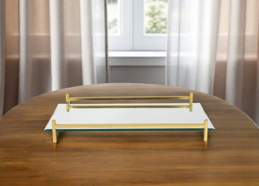 Espejo de 16" y bandeja rectangular de vidrio dorado para tocador