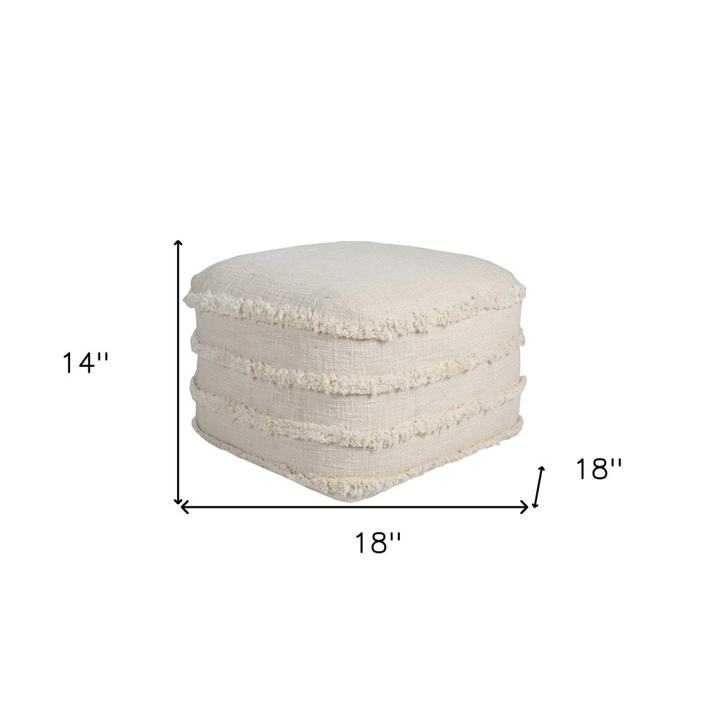 18" Blue Cotton Striped Pouf Ottoman