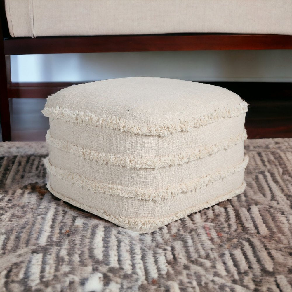 18" Blue Cotton Striped Pouf Ottoman