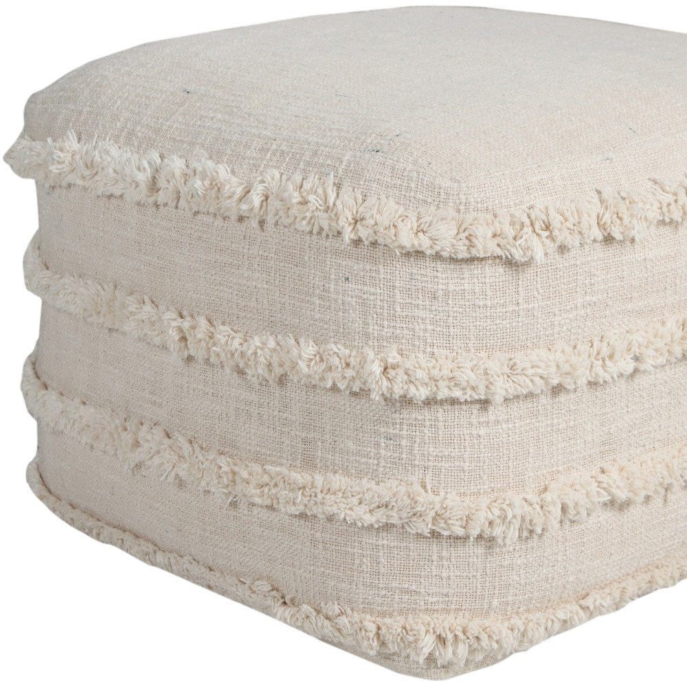 18" Blue Cotton Striped Pouf Ottoman
