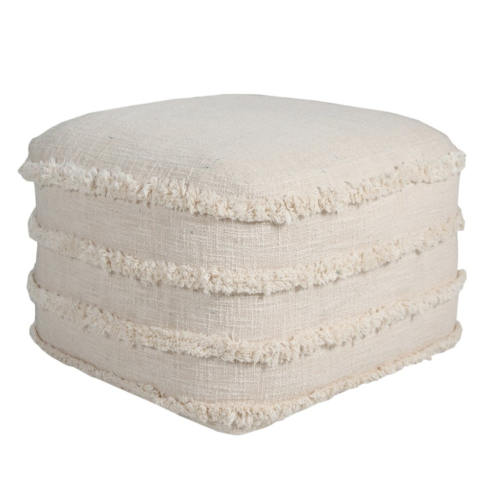 18" Blue Cotton Striped Pouf Ottoman