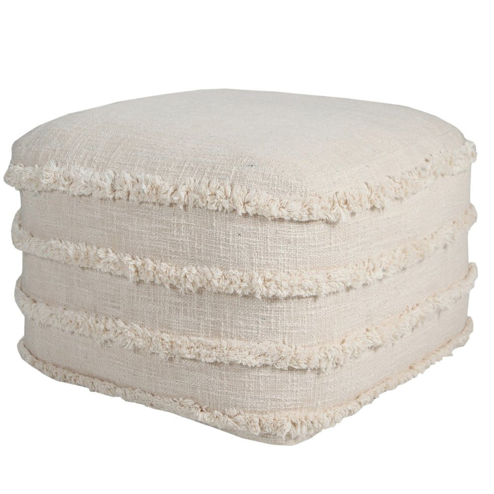 18" Blue Cotton Striped Pouf Ottoman