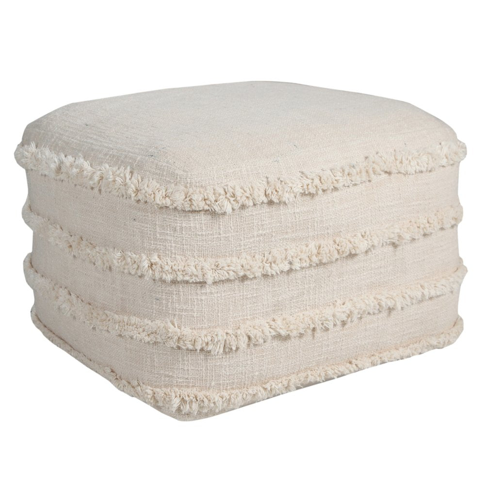 18" Blue Cotton Striped Pouf Ottoman