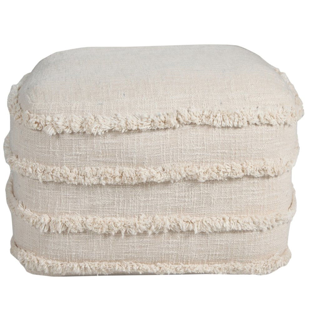 18" Blue Cotton Striped Pouf Ottoman