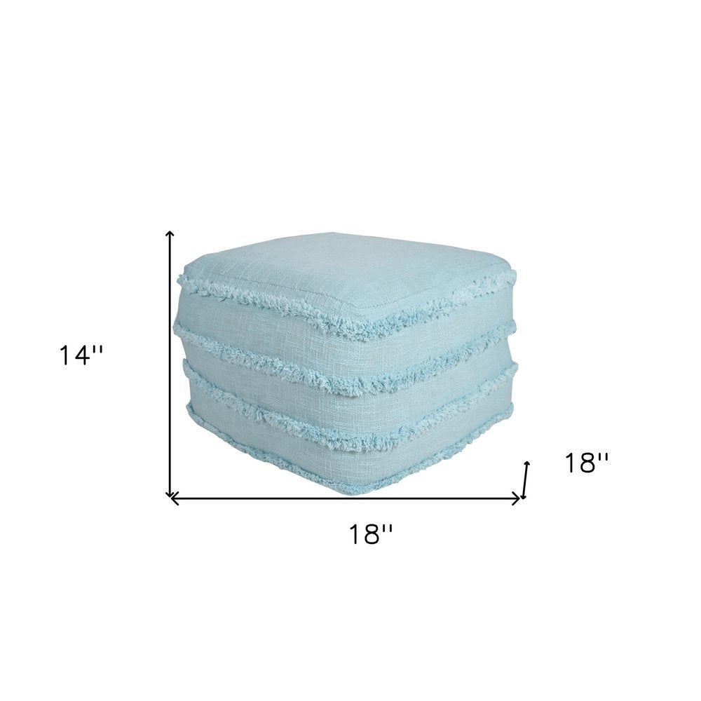 18" Blue Cotton Striped Pouf Ottoman
