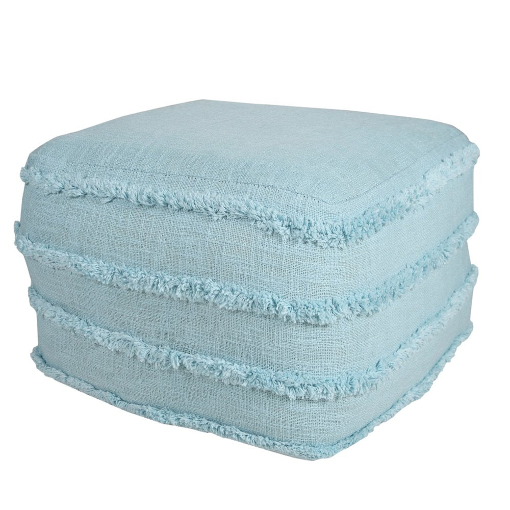 18" Blue Cotton Striped Pouf Ottoman