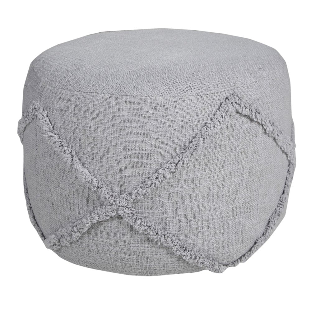 18" Blue Cotton Cylinder Geometric Pouf Ottoman