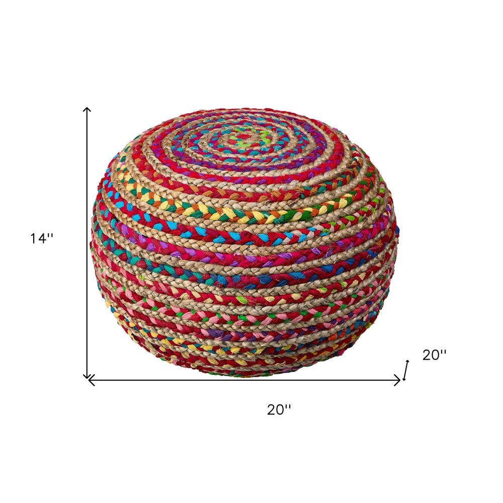 20" Gray Cotton Blend Round Striped Pouf Ottoman