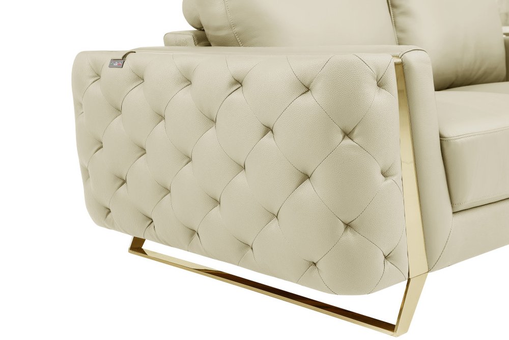 Conjunto de asientos para cinco personas de cuero italiano beige de dos piezas para interiores