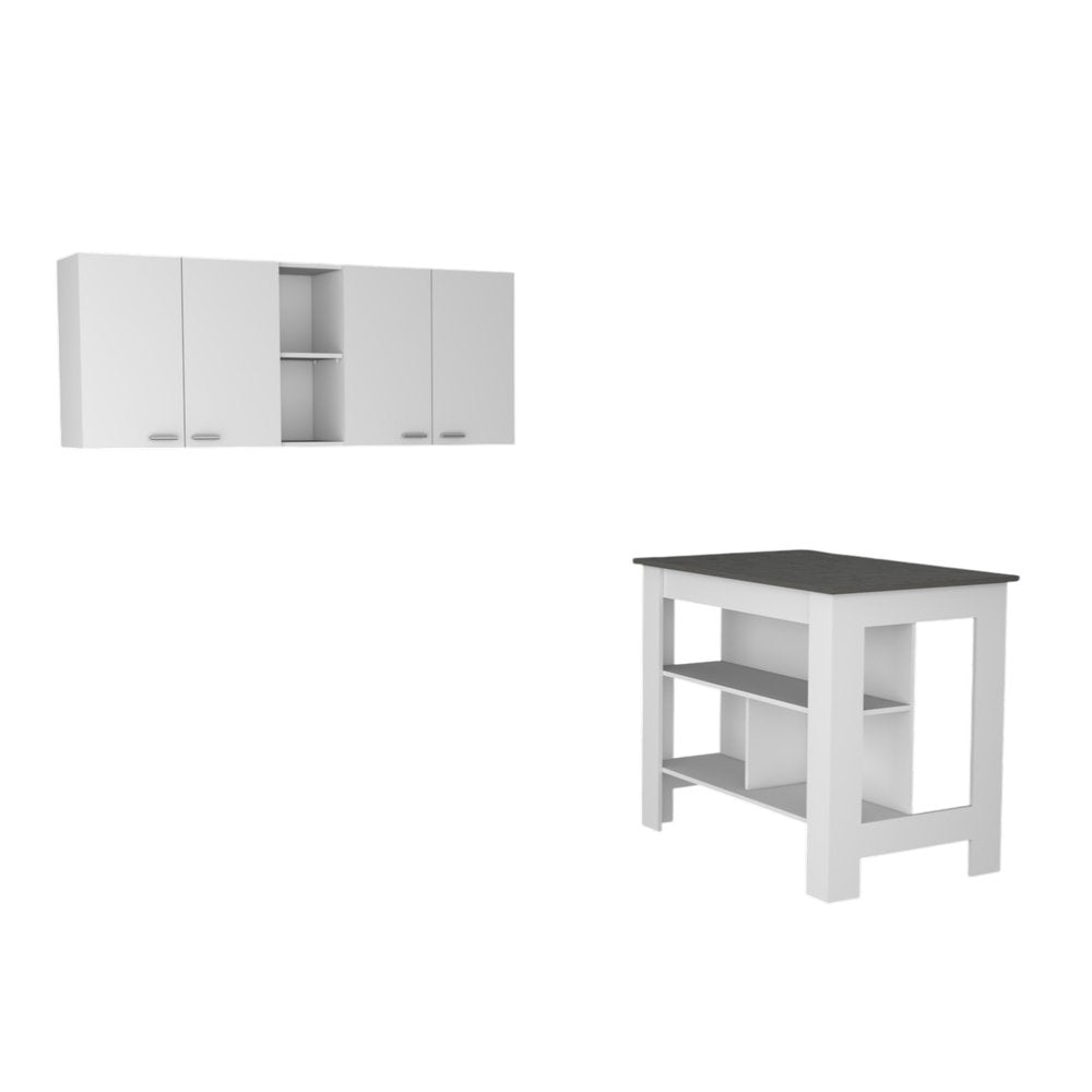 Juego de isla de cocina de madera marrón oscuro y blanca de 41" con almacenamiento