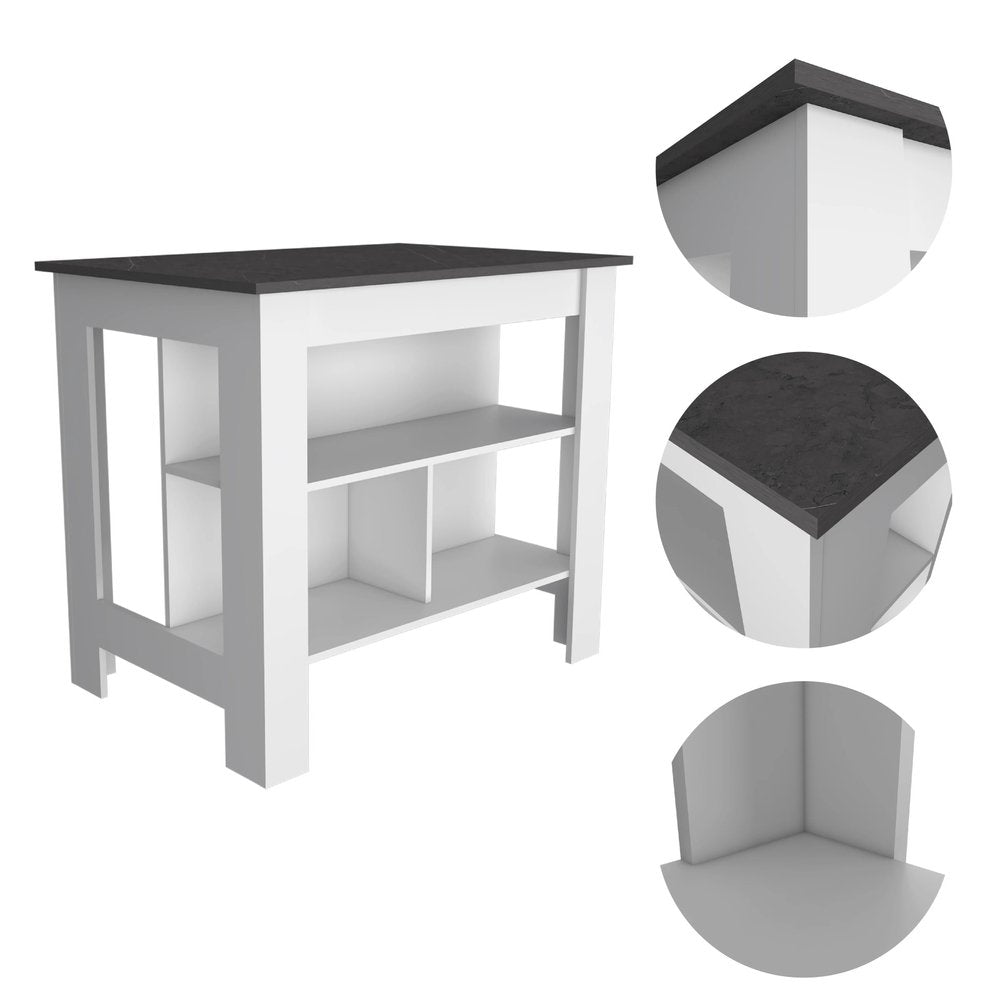 Juego de isla de cocina de madera marrón oscuro y blanca de 41" con almacenamiento