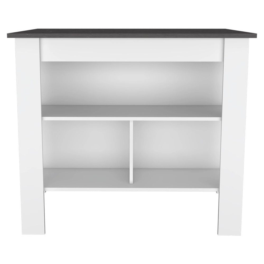 Juego de isla de cocina de madera marrón oscuro y blanca de 41" con almacenamiento
