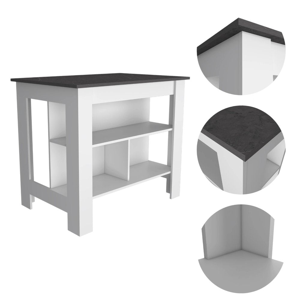 Juego de isla de cocina de madera marrón oscuro y blanca de 41" con almacenamiento