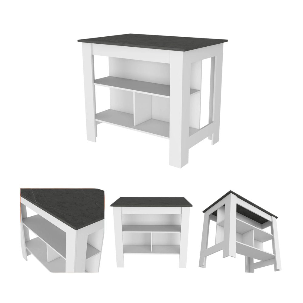 Juego de isla de cocina de madera gris oscuro y blanca de 41" con almacenamiento
