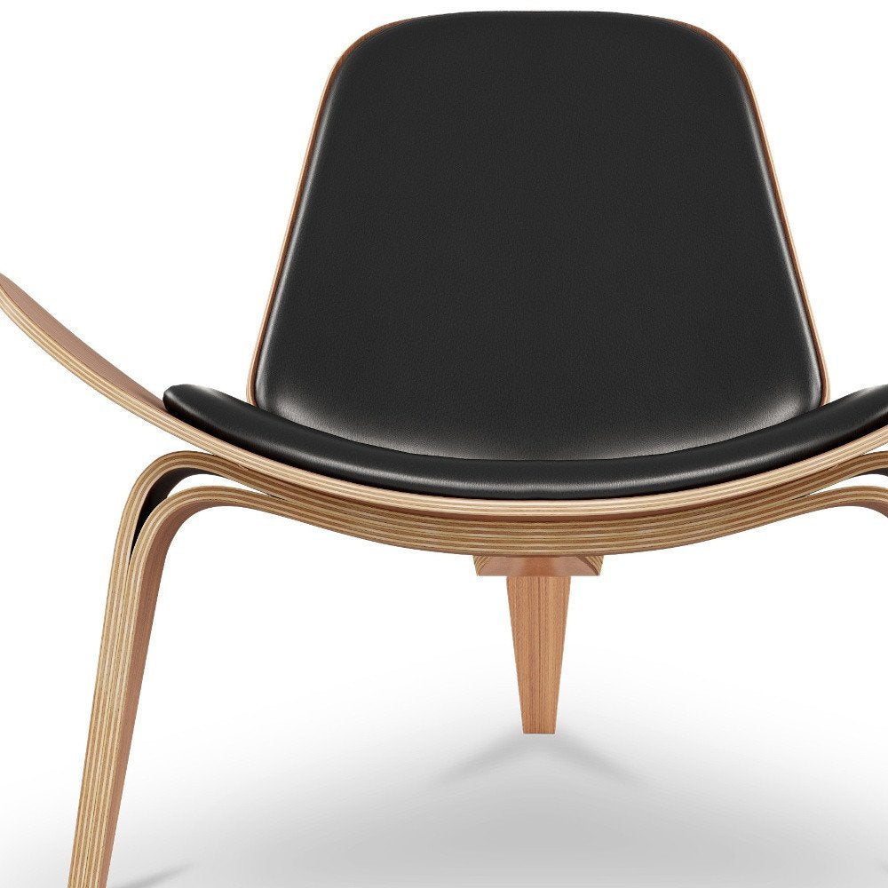 36" Black and Brown Genuine Leather Lounge Chair