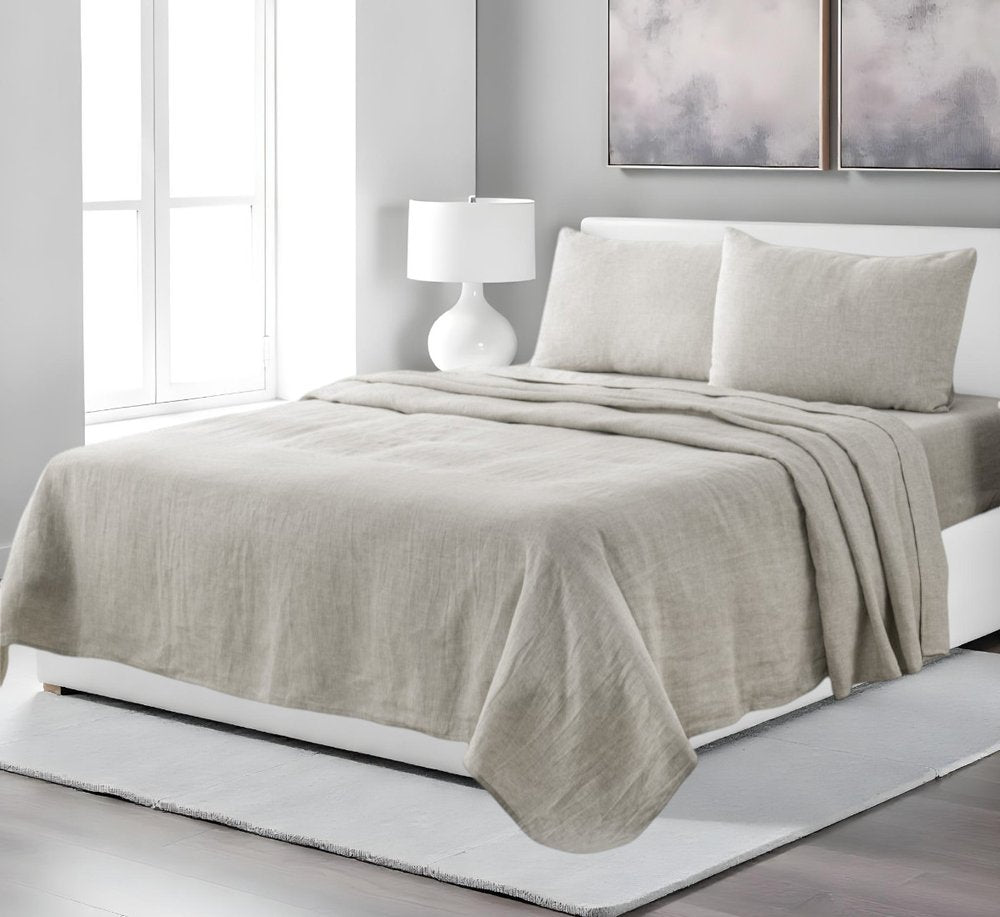 Four Piece Light Pink Linen Sheet Set