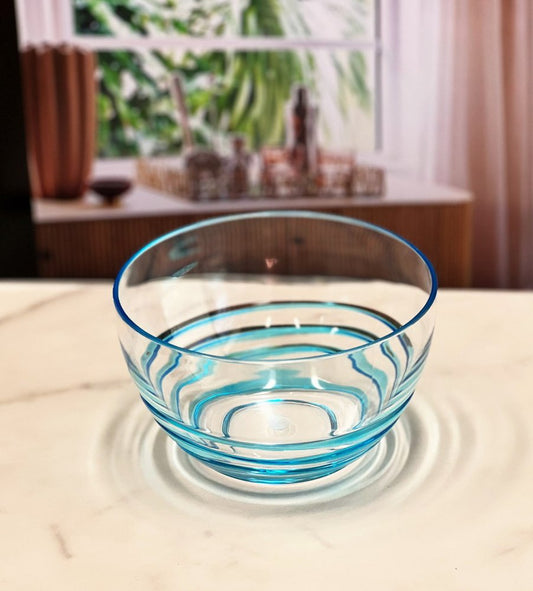 Servicio de acrílico transparente y azul con remolino de cuatro piezas para juego de cuatro tazones