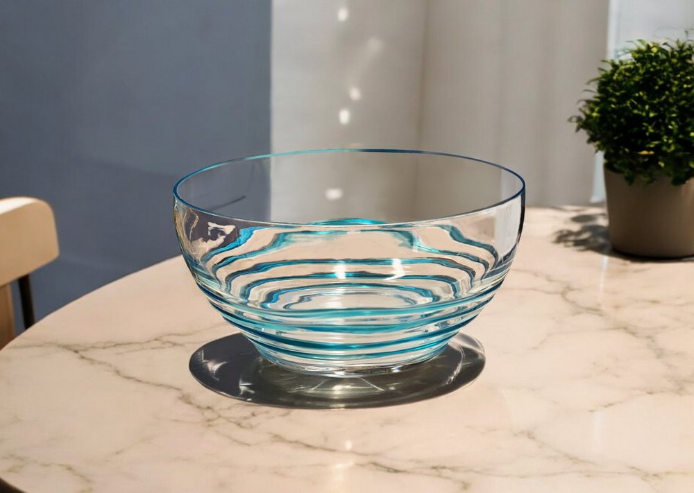 Ensaladera redonda de acrílico transparente y azul de 25 cm con remolinos