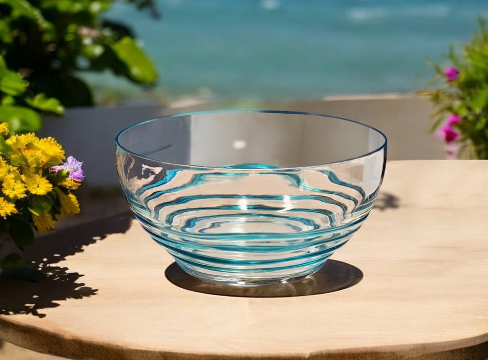 Ensaladera redonda de acrílico transparente y azul de 25 cm con remolinos