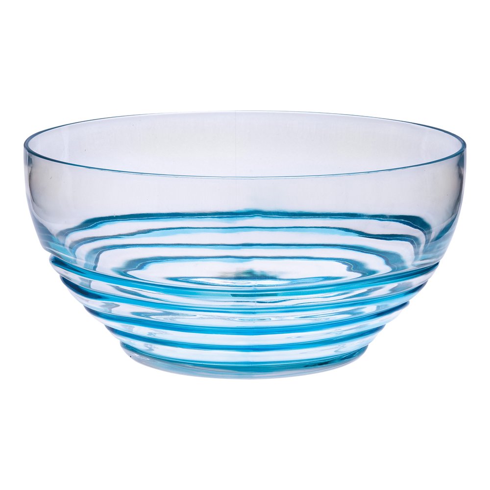 Ensaladera redonda de acrílico transparente y azul de 25 cm con remolinos