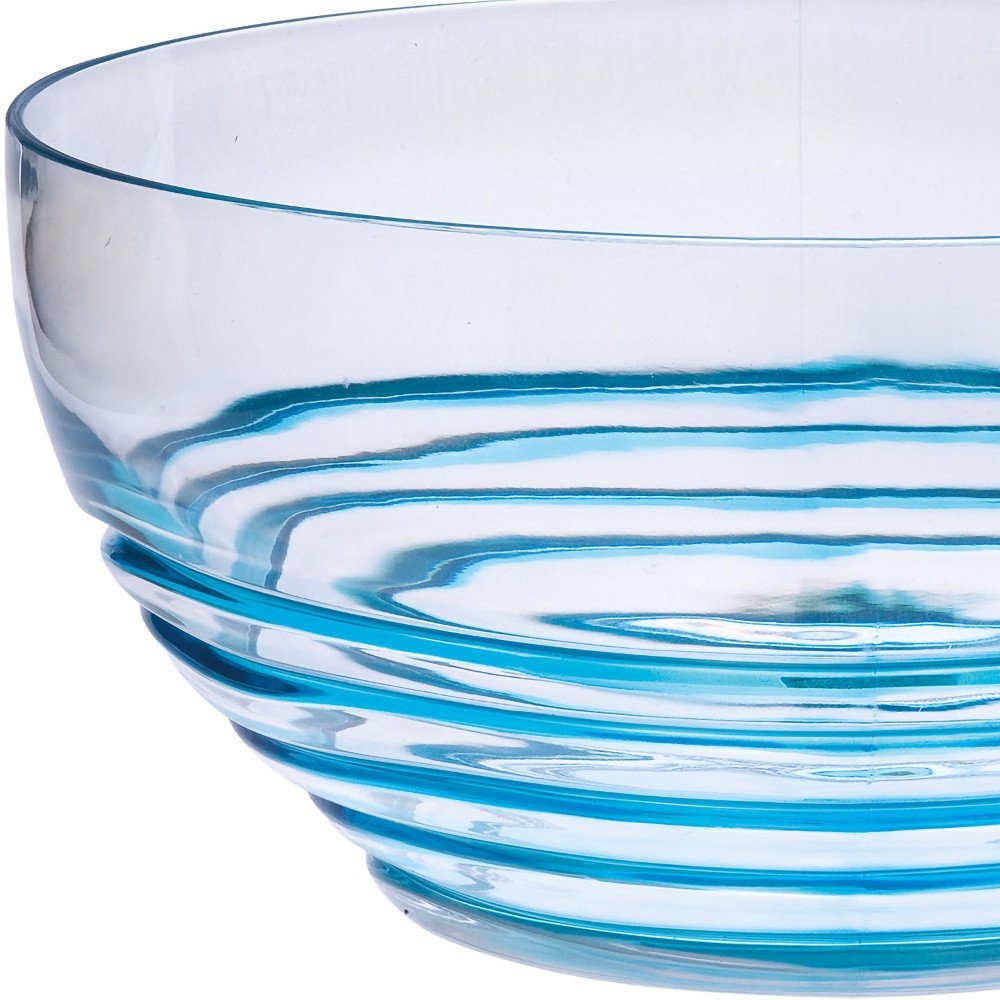 Ensaladera redonda de acrílico transparente y azul de 25 cm con remolinos