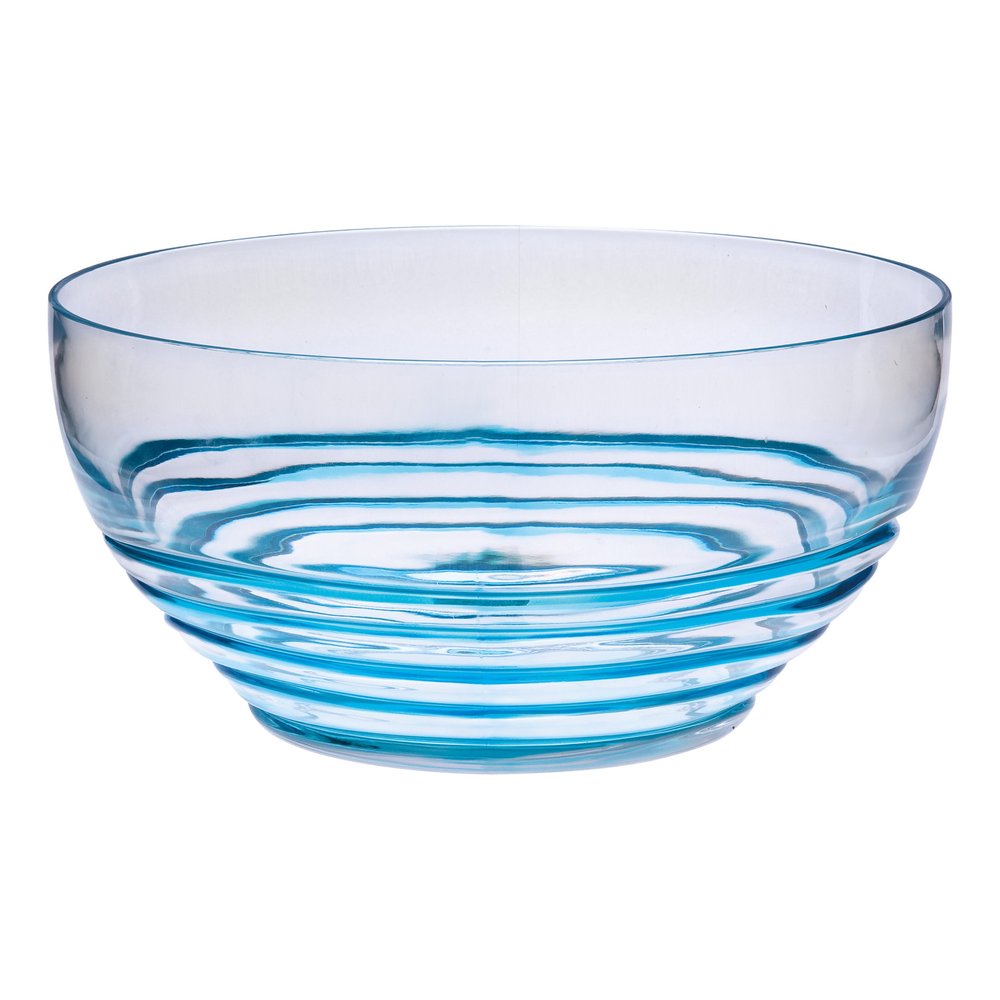 Ensaladera redonda de acrílico transparente y azul de 25 cm con remolinos