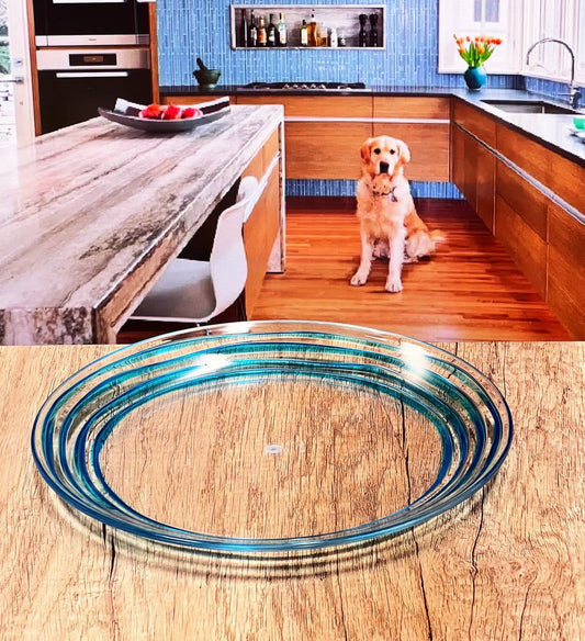 Juego de cuatro platos de ensalada acrílicos redondos con espirales azules