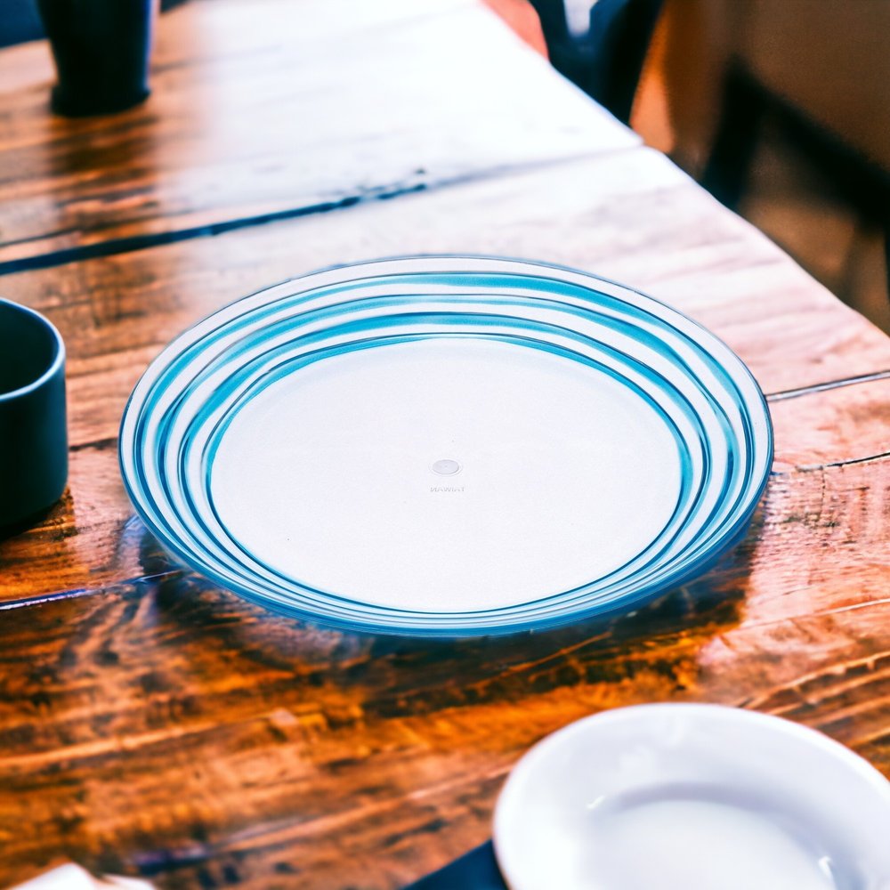 Juego de cuatro platos de ensalada acrílicos redondos con espirales azules