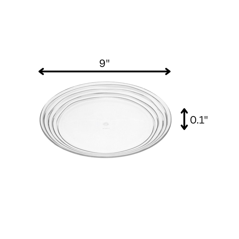 Juego de cuatro platos de ensalada acrílicos redondos transparentes con espirales.