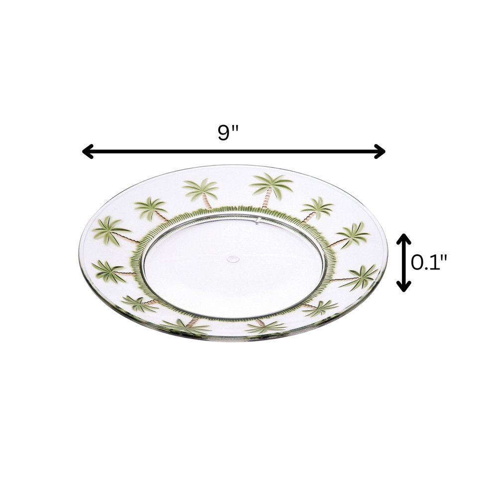 Servicio de cuatro piezas de acrílico con diseño de palmera, transparente y verde, para cuatro platos de cena