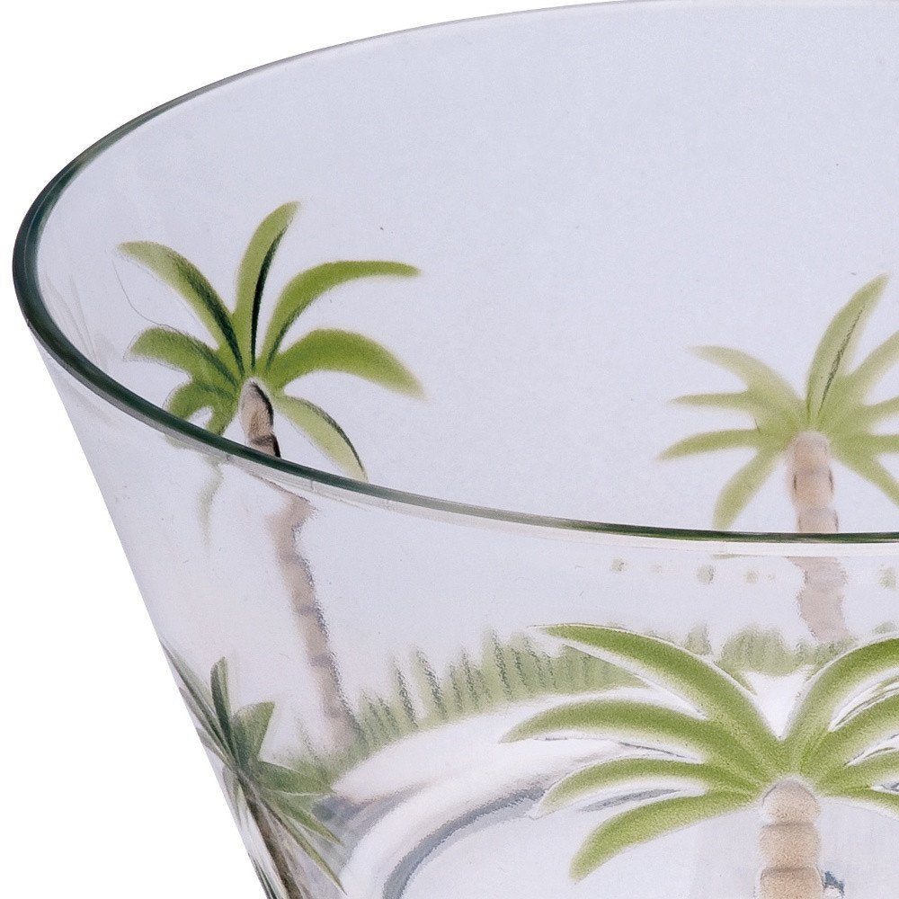 Servicio de cuatro piezas de acrílico con diseño de palmera, transparente y verde, para cuatro cuencos.