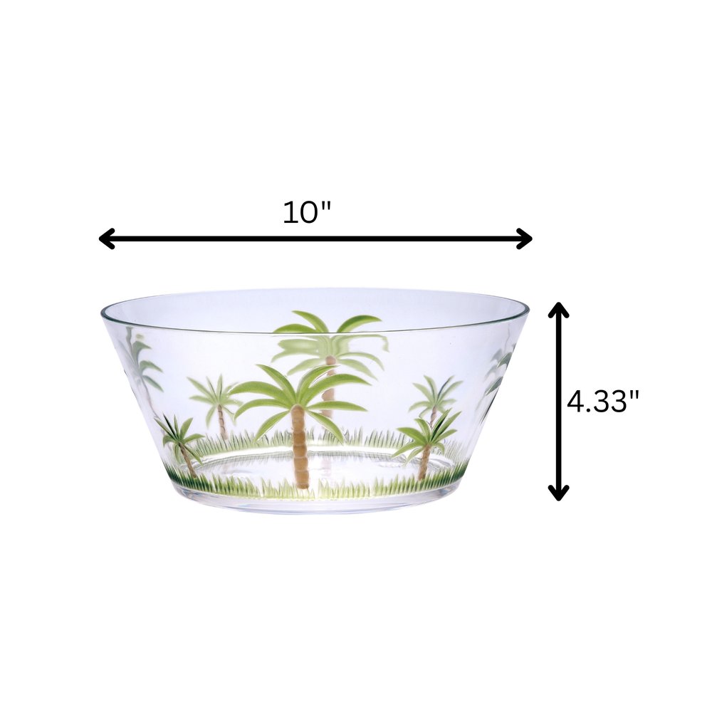 Ensaladera redonda de acrílico transparente y verde con forma de palmera de 25 cm