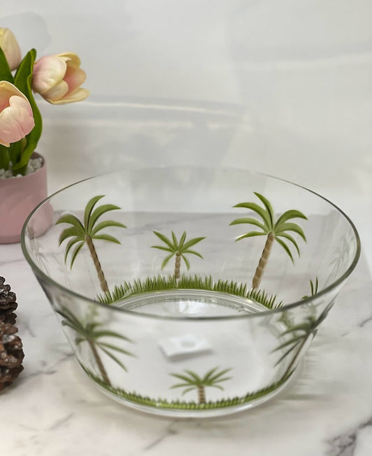 Ensaladera redonda de acrílico transparente y verde con forma de palmera de 25 cm