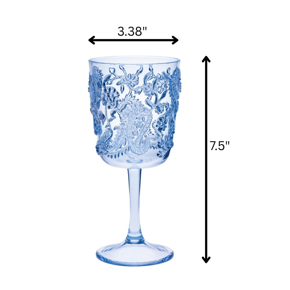 Set of Four Blue Paisley Acrylic Stemmed All Purpose Wine Glass