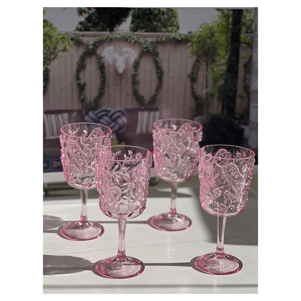 Set of Four Blue Paisley Acrylic Stemmed All Purpose Wine Glass