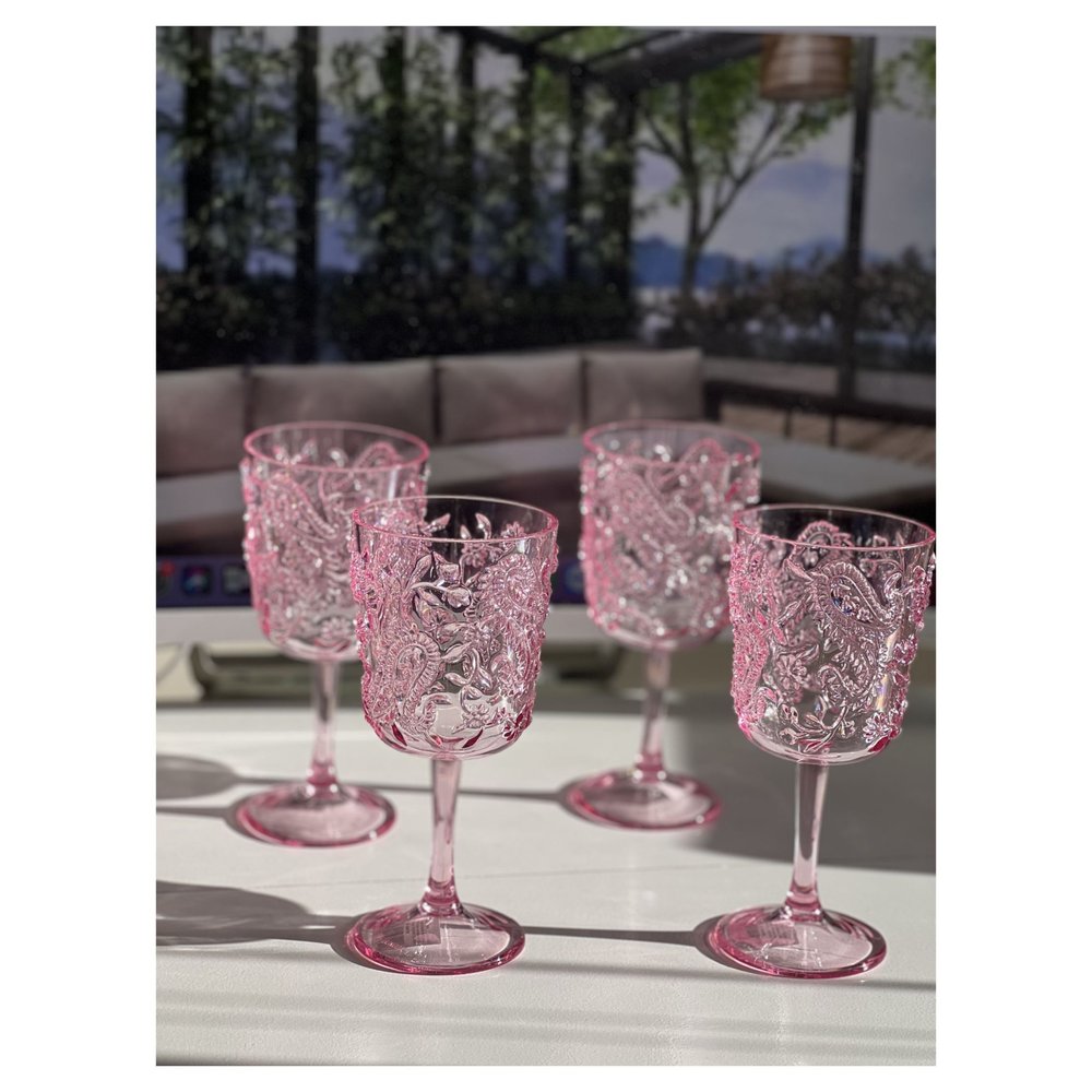 Set of Four Blue Paisley Acrylic Stemmed All Purpose Wine Glass
