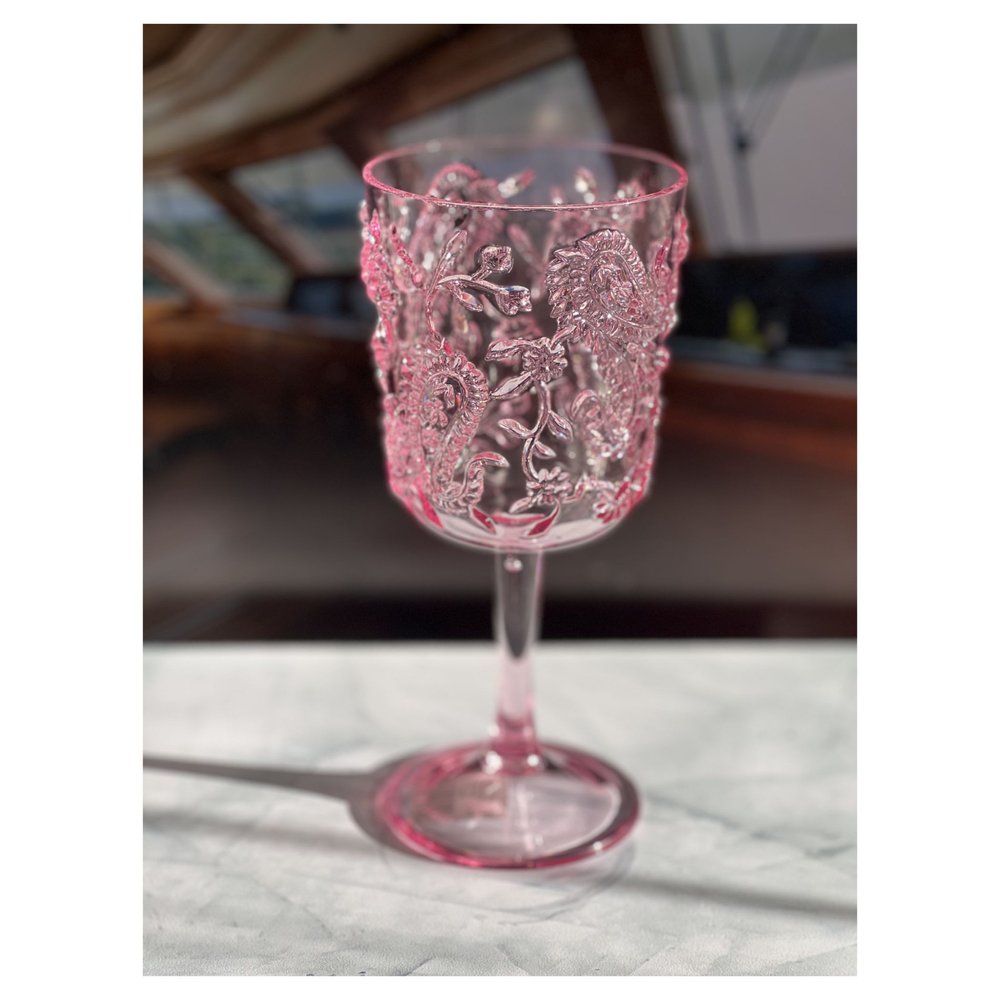 Set of Four Blue Paisley Acrylic Stemmed All Purpose Wine Glass