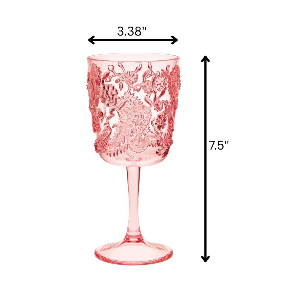 Set of Four Blue Paisley Acrylic Stemmed All Purpose Wine Glass