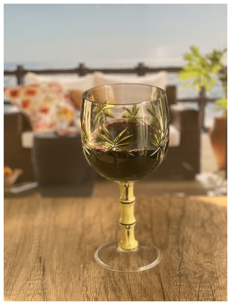 Juego de cuatro copas de vino multiusos con tallo acrílico de palmera transparente y verde
