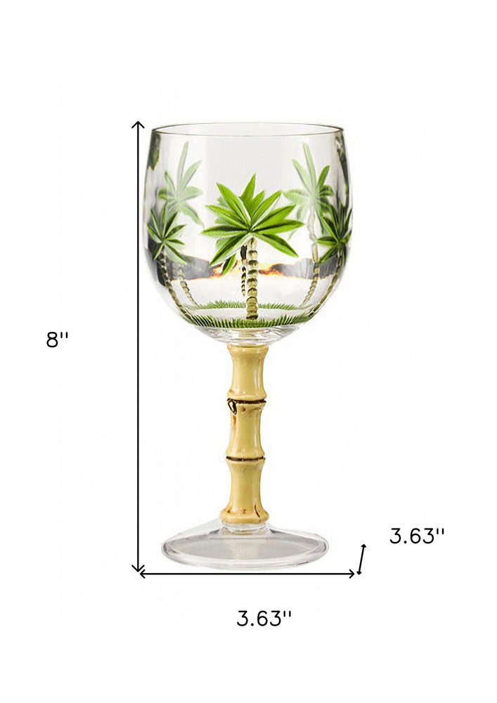 Juego de cuatro copas de vino multiusos con tallo acrílico de palmera transparente y verde
