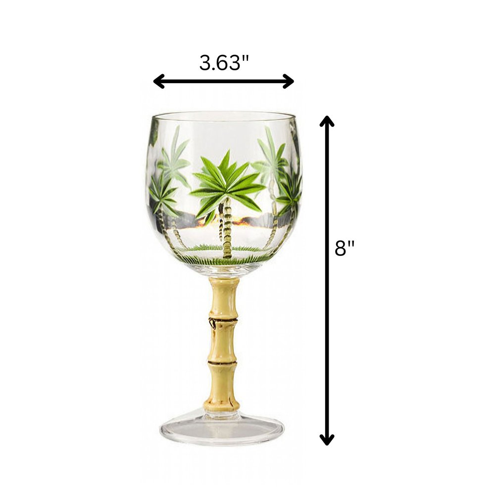 Juego de cuatro copas de vino multiusos con tallo acrílico de palmera transparente y verde