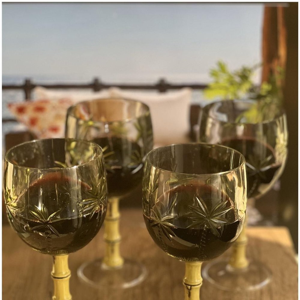 Juego de cuatro copas de vino multiusos con tallo acrílico de palmera transparente y verde