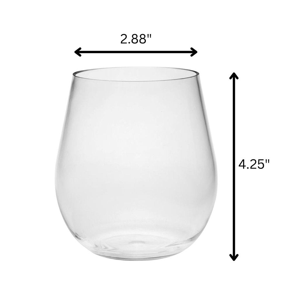 Juego de cuatro copas de vino multiusos sin tallo de plástico Tritan transparente con forma de globo o cuenco redondo