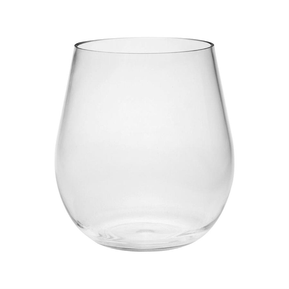 Juego de cuatro copas de vino multiusos sin tallo de plástico Tritan transparente con forma de globo o cuenco redondo