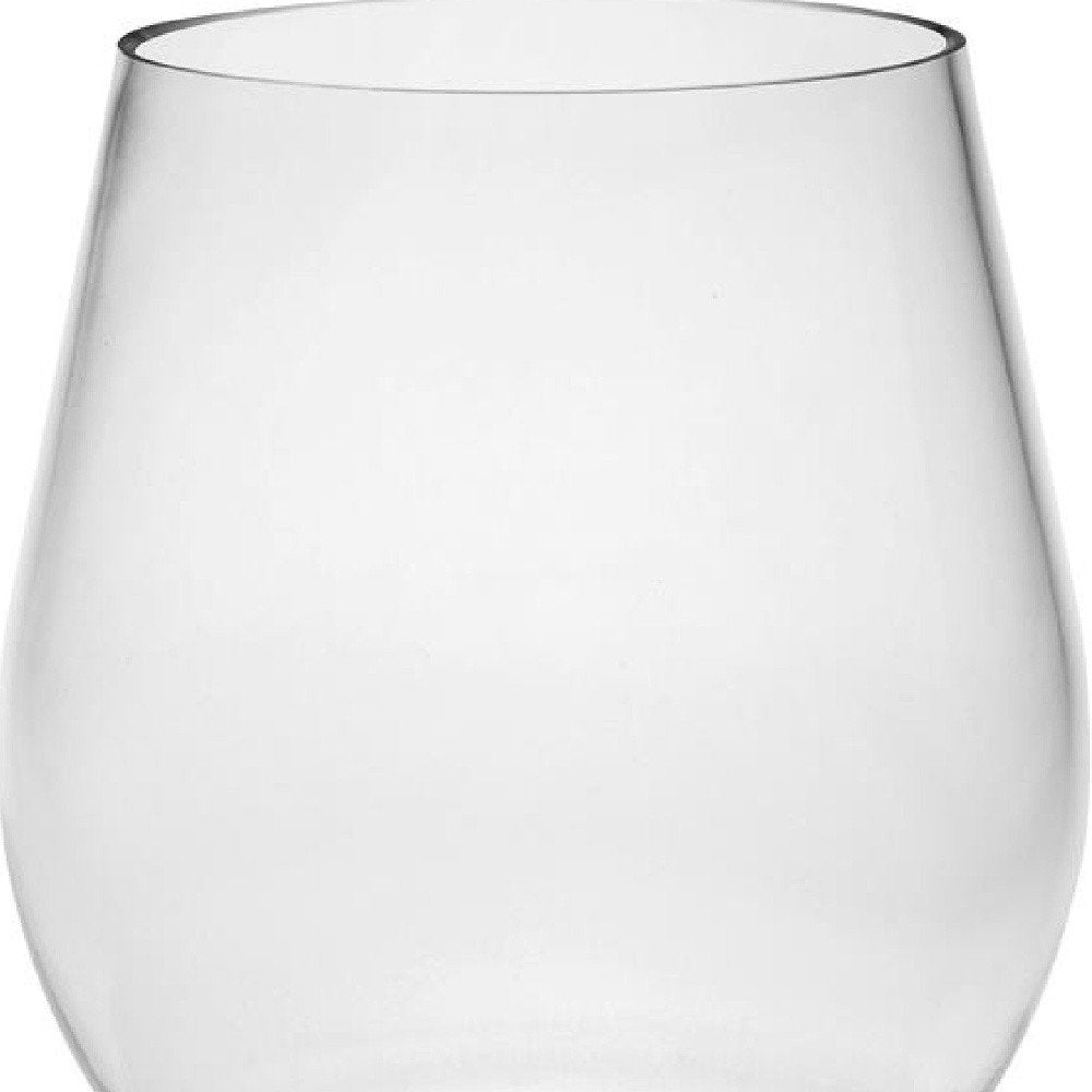 Juego de cuatro copas de vino multiusos sin tallo de plástico Tritan transparente con forma de globo o cuenco redondo