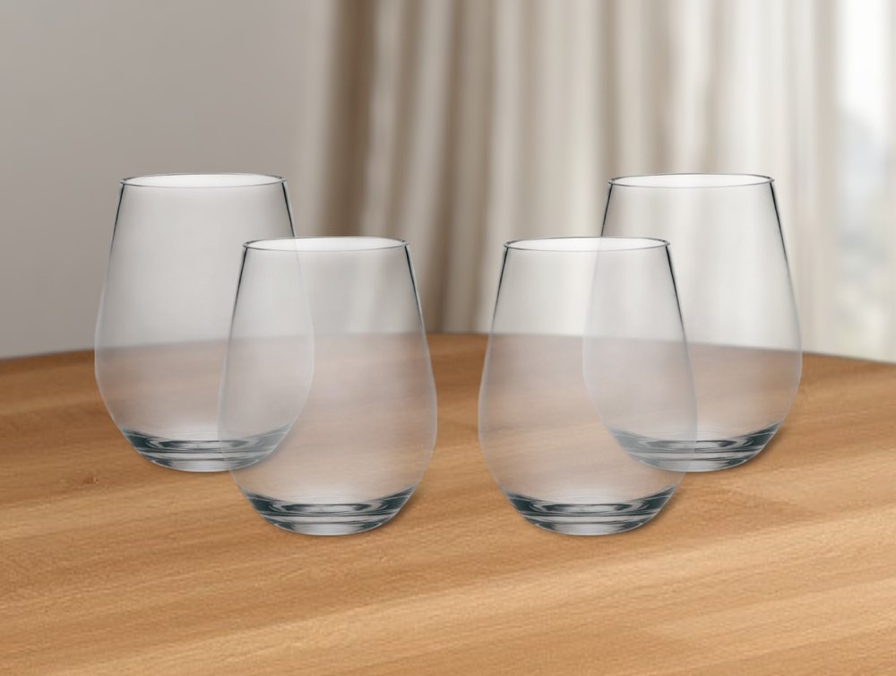 Juego de cuatro copas de vino multiusos sin tallo de plástico Tritan transparente