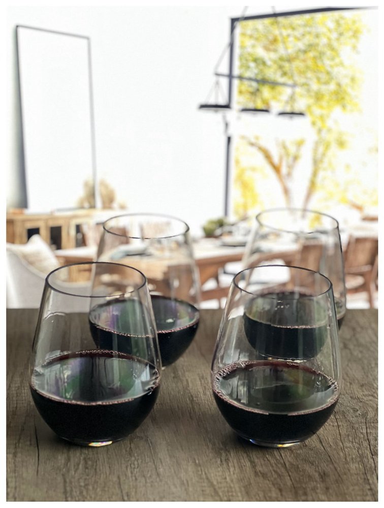 Juego de cuatro copas de vino multiusos sin tallo de plástico Tritan transparente