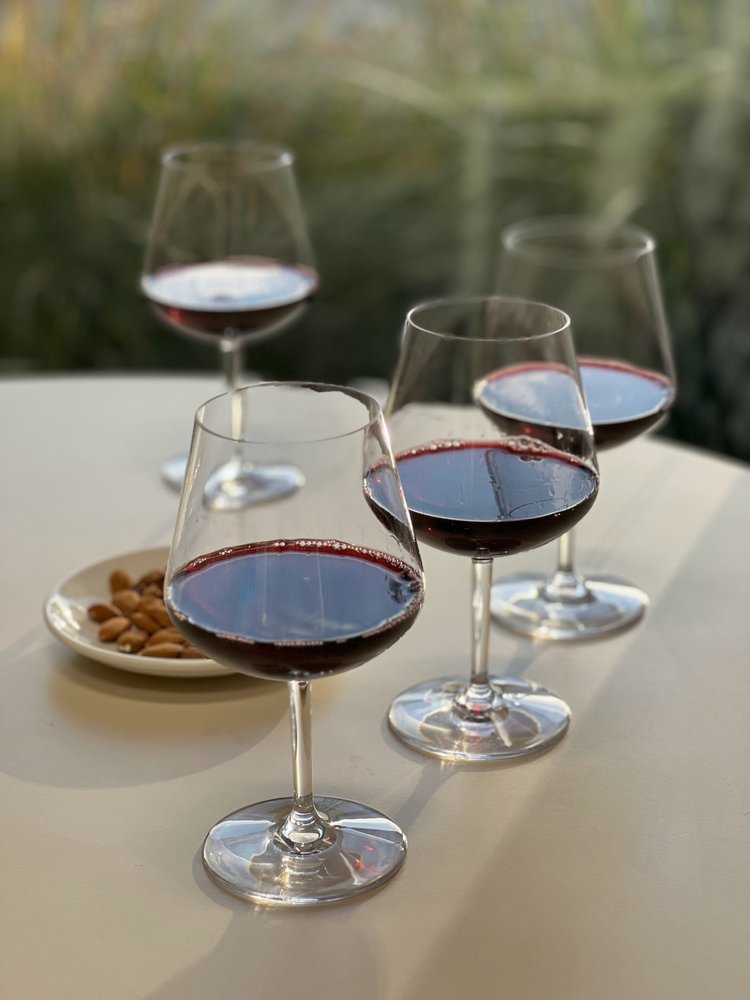 Juego de cuatro copas de vino multiusos con tallo de plástico Tritan transparente