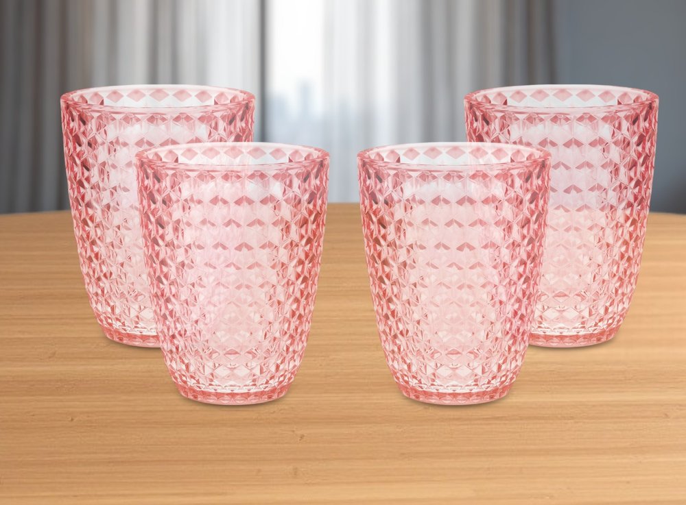 Set of Four Clear Diamond Acrylic Stemless Whiskey Glasses