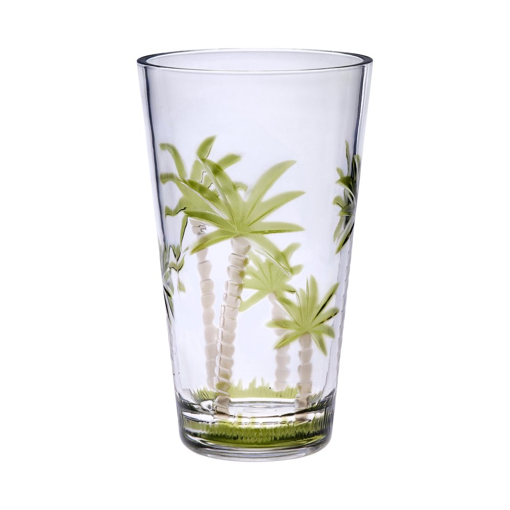 Juego de cuatro vasos altos de acrílico transparente y verde con forma de palmera
